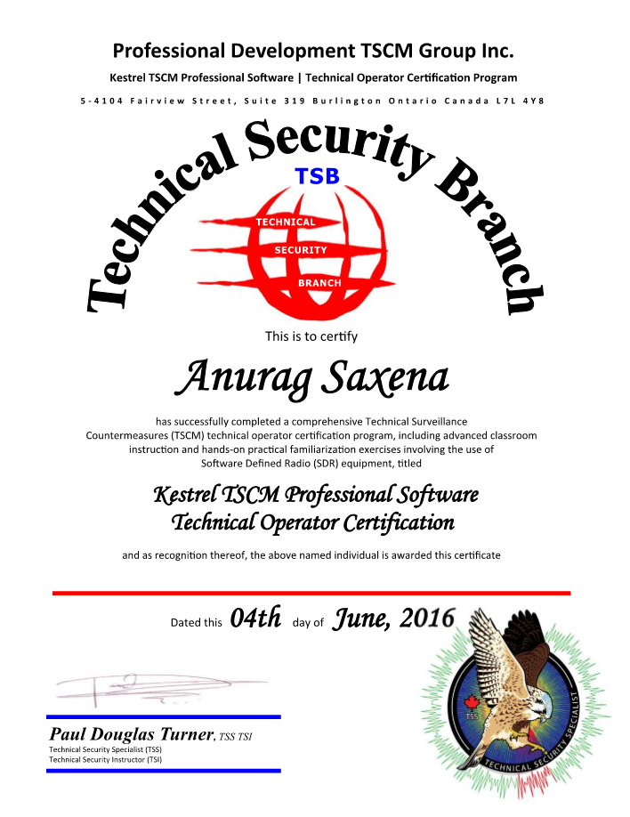 Kestrel Training Certificate
